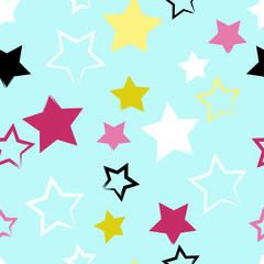 Cute vector seamless pattern . Brush strokes, stars.  Endless texture can be used for printing onto fabric or paper