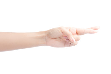 Female hand fingers crossed Isolated on white with clipping path