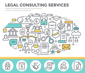 Legal consulting services concept illustration, thin line flat design