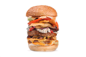 Big tasty double hamburger burger isolated on white