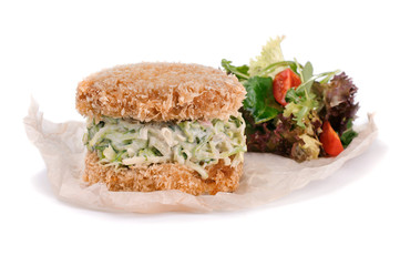 Big tasty fish fishburger burger without bun isolated on white