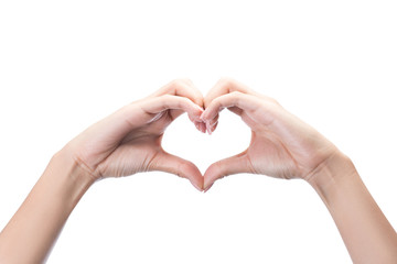 Female hands in the form of heart isolated on white background