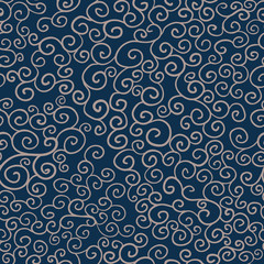 curl dark blue color doodle background. seamless texture