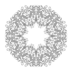 Vintage hand drawn baroque round frame