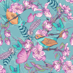 Vintage garden spring seamless pattern