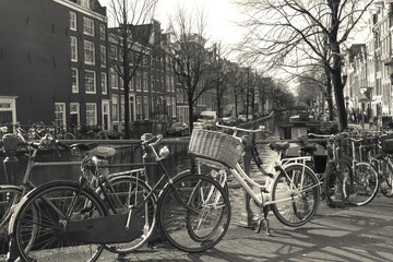 Amsterdam,old traditional building in Amsterdam with bicycles.