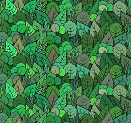 Green spring leafs - seamless pattern. Vector endless floral nature ornament.