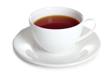 Cup with fresh green tea on white isolated background