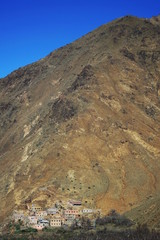 View on Tizi Oussem hamlet near Imlil, in High Atlas mountain range near Marrakech, Morocco, in winter
