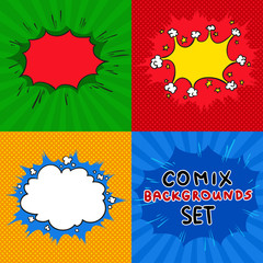 Comics backgrounds vector set. Cartoon old style collection.