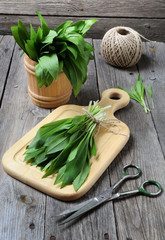 Ramson or wild garlic on a cutting board