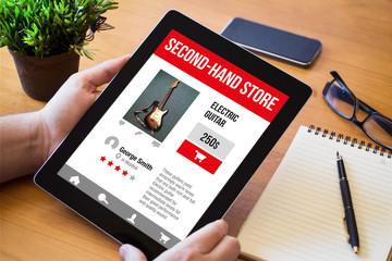 desktop tablet with second-hand store responsive web
