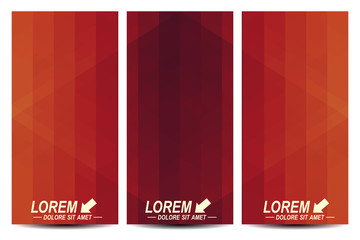 Red set of vector flyers. Background with dark red triangles. Flyer, web, banner, card, vip, certificate, gift, voucher. Modern business branding design