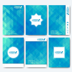 Modern vector templates for brochure, flyer, cover magazine or report in A4 size. Business, science, medicine and technology design . Background with blue triangles