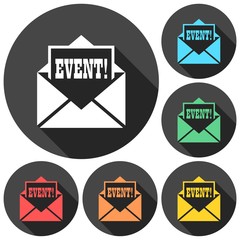 Event letter icons set with long shadow