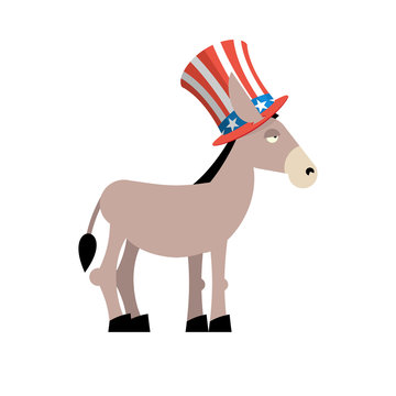 Donkey Democrat. Donkey in Uncle Sam hat. Symbol of political pa
