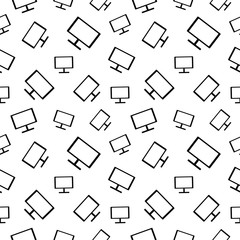 Vector seamless black and white pattern with monitors. Series of Technology Backgrounds.