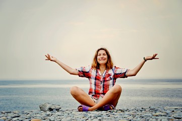 girl in a sea of harmony yoga, soul meditation sea