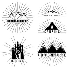 set of vintage grunge labels mountain adventure, climbing and ca