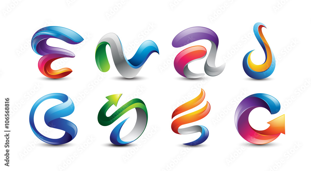 Poster Abstract Colorful 3D Logo Design Set