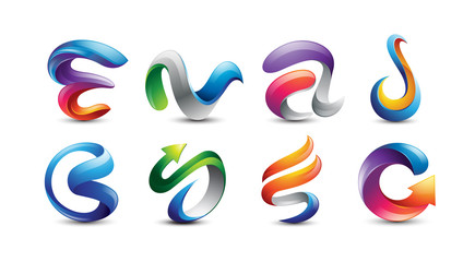 Abstract Colorful 3D Logo Design Set