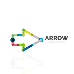 Linear arrow abstract logo, connected multicolored segments of lines in directional pointer figure