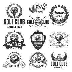 Fototapeta premium Zestaw emblematów, logo i etykiet na temat golfa i klubu golfowego. Ilustracji wektorowych. Na białym tle.