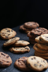 Cookies with Chocolate chip  on dark wooden background