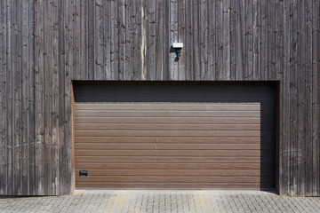 Wooden wall of modern rural garage