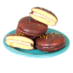 chocolate Sponge sandwich pie on white background