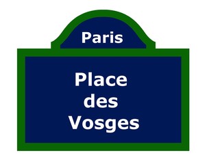 Place des Vosges sur une plaque de rue à Paris