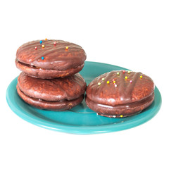 chocolate Sponge sandwich pie on white background