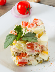 Salad Olivier. Russian traditional salad. Vegetable Salad