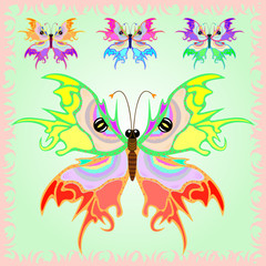 Butterfly from the fairy tales. On a light green background with decorative frame