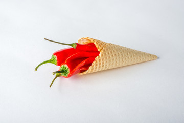 Red hot chili peppers in a wafer cone