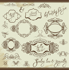 Vintage ornaments and frames, vignettes, calligraphic design ele