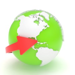 Arrow and Earth globe. 3d render