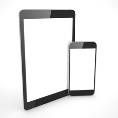 Tablet and smartphone on a white. 3D rendering.