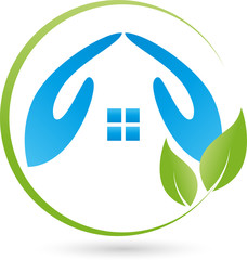 Zwei H&auml;nde als Haus, Logo, Immobilienmakler
