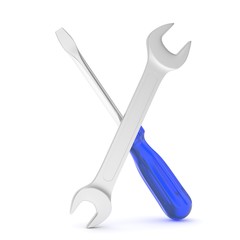 3D Illustration Wrench and screwdriver, service concept