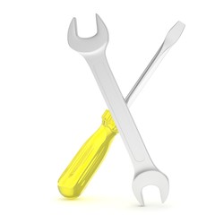 3D Illustration Wrench and screwdriver, service concept