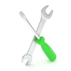 3D Illustration Wrench and screwdriver, service concept