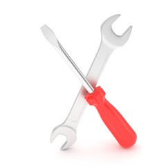 3D Illustration Wrench and screwdriver, service concept