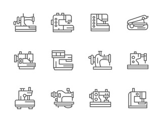 Simple black line sewing equipment vector icons