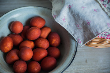 Easter eggs on rustic background