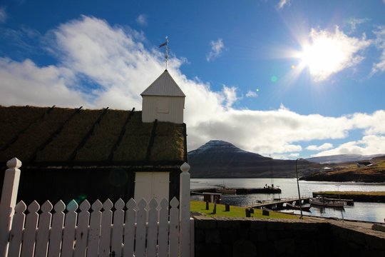 Old village in the wilderness of the Faroe Islands 