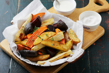roasted slices spiced vegetables