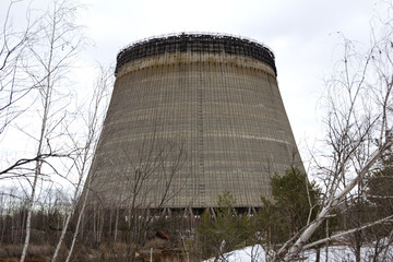 UKRAINE. Chernobyl Exclusion Zone. - 2016.03.20. unfinished tower is near the nuclear power plant