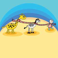 friends giraffe zebra boy vector for your design
