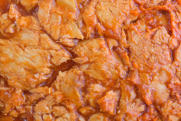Spicy flavored pink salmon close view